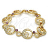 Oro Laminado Fancy Bracelet, Gold Filled Style Moon Design, with White and Amethyst Crystal, Polished, Golden Finish, 03.59.0070.08