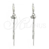 Sterling Silver Long Earring, Star Design, with White Micro Pave, Polished, Rhodium Finish, 02.186.0163.1