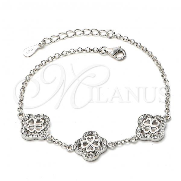 Sterling Silver Fancy Bracelet, Flower Design, with  Micro Pave, Rhodium Finish, 03.176.0007