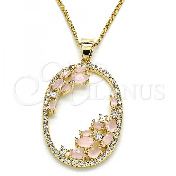 Oro Laminado Pendant Necklace, Gold Filled Style Teardrop Design, with Rose Water Opal Cubic Zirconia and White Crystal, Polished, Golden Finish, 04.156.0184.1.20