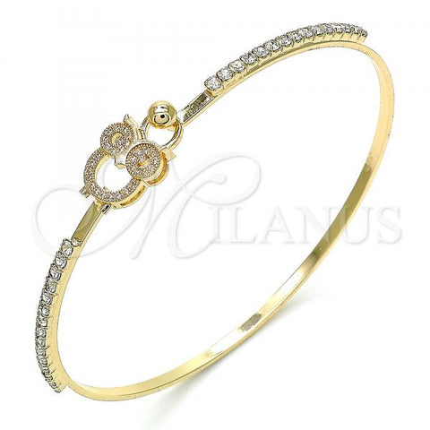 Oro Laminado Individual Bangle, Gold Filled Style Owl Design, with White Micro Pave and White Crystal, Polished, Golden Finish, 07.193.0025.04 (02 MM Thickness, Size 4 - 2.25 Diameter)