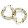 Oro Laminado Small Hoop, Gold Filled Style Hollow Design, Diamond Cutting Finish, Tricolor, 02.65.2635.25