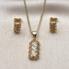 Oro Laminado Earring and Pendant Adult Set, Gold Filled Style with White Cubic Zirconia, Polished, Golden Finish, 10.342.0227