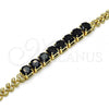 Oro Laminado Fancy Bracelet, Gold Filled Style Leaf Design, with Black Cubic Zirconia, Polished, Golden Finish, 03.283.0276.07