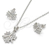 Sterling Silver Earring and Pendant Adult Set, Flower Design, with White Cubic Zirconia, Polished, Rhodium Finish, 10.281.0006