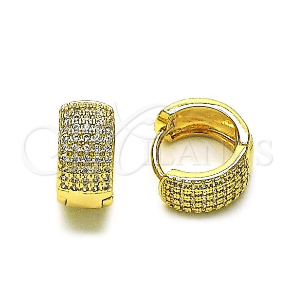 Gold Filled Hoop Earrings — Huggie Hoop Cluster Design with White Micro Pave — main product view — SKU 154383 | Oro Laminado aretes de aro — Huggie Hoop Cluster diseño with blanco Micro Pave — SKU 154383