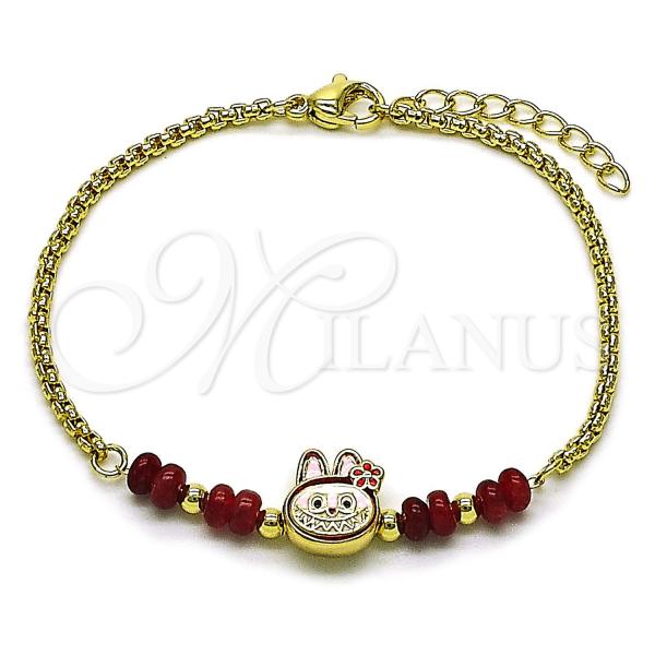 Oro Laminado Fancy Bracelet, Gold Filled Style with Garnet Crystal, Red Enamel Finish, Golden Finish, 03.213.0391.07