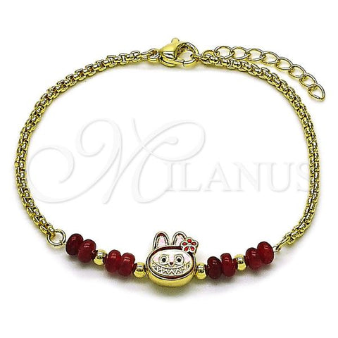 Oro Laminado Fancy Bracelet, Gold Filled Style with Garnet Crystal, Red Enamel Finish, Golden Finish, 03.213.0391.07