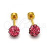 Stainless Steel Stud Earring, Ball Design, with Ruby Crystal, Polished, Golden Finish, 02.271.0010.1