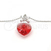 Rhodium Plated Pendant Necklace, Heart and Flower Design, with Padparadscha Swarovski Crystals and White Cubic Zirconia, Polished, Rhodium Finish, 04.239.0019.3.16
