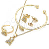 Oro Laminado Earring and Pendant Children Set, Gold Filled Style Teddy Bear and Heart Design, with White Micro Pave, Polished, Golden Finish, 06.210.0021