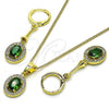 Oro Laminado Earring and Pendant Adult Set, Gold Filled Style with Green Cubic Zirconia and White Micro Pave, Polished, Golden Finish, 10.387.0007.2