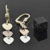 Oro Laminado Long Earring, Gold Filled Style Heart Design, Brushed Finish, Tricolor, 02.63.2177
