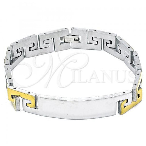 Stainless Steel Solid Bracelet, Greek Key Design, Polished, Two Tone, 03.114.0277.1.08