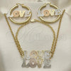 Oro Laminado Necklace, Bracelet and Earring, Gold Filled Style Love Design, Polished, Tricolor, 06.63.0246.1