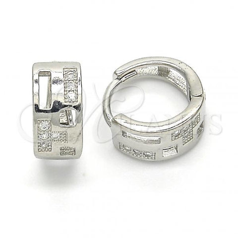 Sterling Silver Huggie Hoop, with White Micro Pave, Polished, Rhodium Finish, 02.332.0039.12