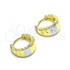Oro Laminado Huggie Hoop, Gold Filled Style Flower Design, Diamond Cutting Finish, Tricolor, 02.102.0076.12