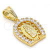 Oro Laminado Religious Pendant, Gold Filled Style Guadalupe Design, with White Cubic Zirconia, Polished, Golden Finish, 05.120.0016