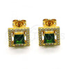Oro Laminado Stud Earring, Gold Filled Style with Green Cubic Zirconia and White Micro Pave, Polished, Golden Finish, 02.342.0208