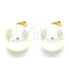 Oro Laminado Stud Earring, Gold Filled Style Ball Design, with Ivory Pearl, Polished, Golden Finish, 02.63.2130