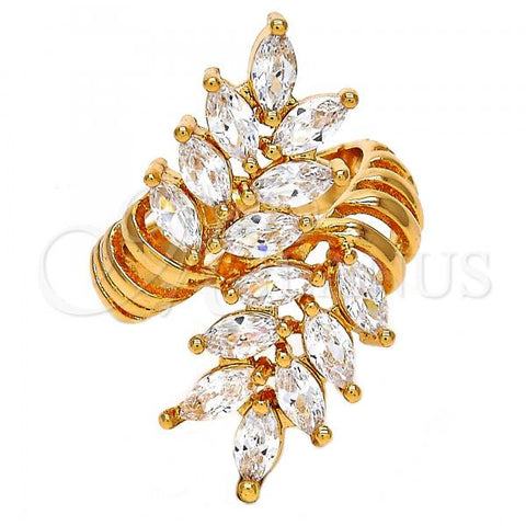 Oro Laminado Multi Stone Ring, Gold Filled Style Leaf Design, with White Cubic Zirconia, Polished, Golden Finish, 01.210.0031.09 (Size 9)