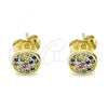 Oro Laminado Stud Earring, Gold Filled Style with Multicolor Micro Pave, Polished, Golden Finish, 02.156.0547.1