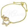 Oro Laminado Adjustable Bolo Bracelet, Gold Filled Style Elephant Design, with Garnet and White Cubic Zirconia, Polished, Golden Finish, 03.316.0014.10