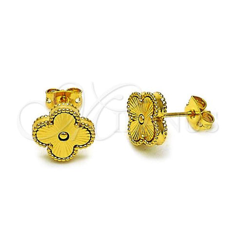 Oro Laminado Stud Earring, Gold Filled Style Four-leaf Clover Design, Diamond Cutting Finish, Golden Finish, 02.342.0352