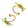Oro Laminado Earcuff Earring, Gold Filled Style with White Micro Pave, Polished, Golden Finish, 02.213.0396