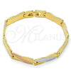 Oro Laminado Solid Bracelet, Gold Filled Style Polished, Tricolor, 03.102.0023.08