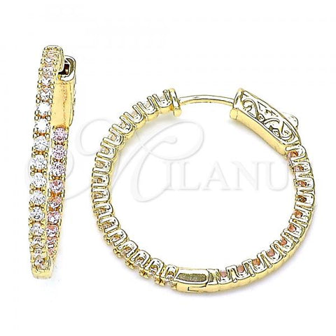 Oro Laminado Huggie Hoop, Gold Filled Style with Pink and White Cubic Zirconia, Polished, Golden Finish, 02.156.0567.3.30
