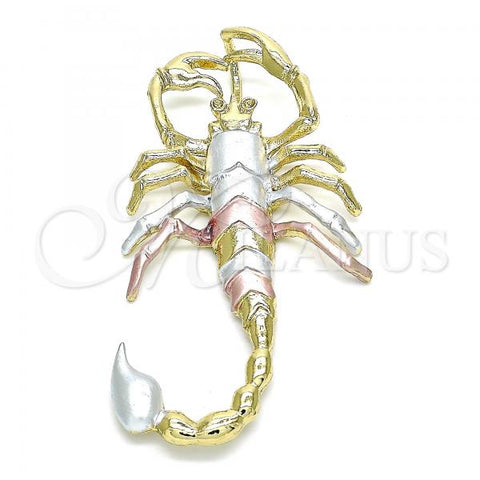 Oro Laminado Fancy Pendant, Gold Filled Style Scorpion Design, Polished, Tricolor, 05.351.0102