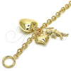 Oro Laminado Charm Bracelet, Gold Filled Style Heart and Love Design, Polished, Golden Finish, 5.004.011.08