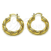 Oro Laminado Medium Hoop, Gold Filled Style Hollow and Twist Design, Polished, Golden Finish, 02.170.0498.30