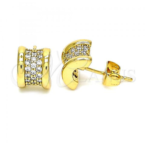 Oro Laminado Stud Earring, Gold Filled Style with White Micro Pave, Polished, Golden Finish, 02.344.0094