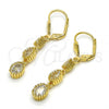 Oro Laminado Long Earring, Gold Filled Style with White Cubic Zirconia, Polished, Golden Finish, 02.284.0009