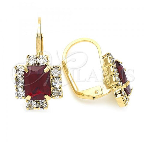 Oro Laminado Leverback Earring, Gold Filled Style with White and Garnet Cubic Zirconia, Polished, Golden Finish, 5.125.023.2