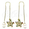 Oro Laminado Threader Earring, Gold Filled Style Star Design, with Multicolor Micro Pave, Polished, Golden Finish, 02.210.0808.1