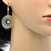 Oro Laminado Dangle Earring, Gold Filled Style Flower and Filigree Design, with White Crystal, Polished, Golden Finish, 61.001