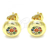 Oro Laminado Stud Earring, Gold Filled Style with Multicolor Micro Pave, Polished, Golden Finish, 02.156.0477.3