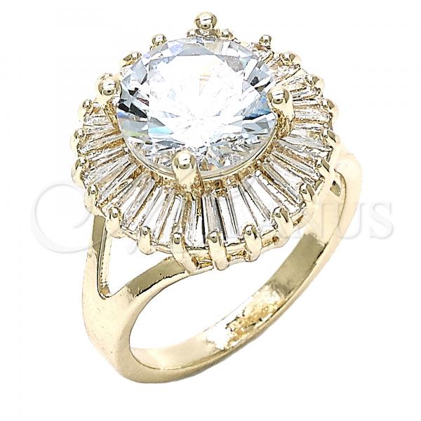 Oro Laminado Multi Stone Ring, Gold Filled Style with White Cubic Zirconia, Polished, Golden Finish, 01.210.0103.08 (Size 8)