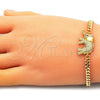 Oro Laminado Fancy Bracelet, Gold Filled Style Elephant Design, with White and Ruby Micro Pave, Polished, Golden Finish, 03.368.0074.08