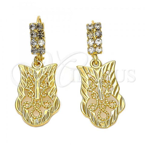 Oro Laminado Dangle Earring, Gold Filled Style with White Cubic Zirconia, Diamond Cutting Finish, Golden Finish, 5.109.009