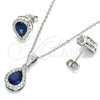 Sterling Silver Earring and Pendant Adult Set, Teardrop Design, with Sapphire Blue Cubic Zirconia and White Crystal, Polished, Rhodium Finish, 10.175.0067.1