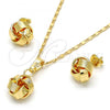 Oro Laminado Earring and Pendant Adult Set, Gold Filled Style Love Knot Design, Polished, Golden Finish, 10.63.0512