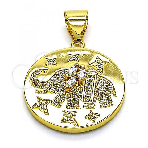 Oro Laminado Fancy Pendant, Gold Filled Style Elephant Design, with White Micro Pave and White Cubic Zirconia, Polished, Golden Finish, 05.342.0157