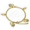 Oro Laminado Charm Bracelet, Gold Filled Style Elephant and Teddy Bear Design, with White Crystal, Enamel Finish, Golden Finish, 03.63.1366.07