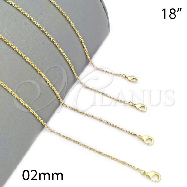 Oro Laminado Basic Necklace, Gold Filled Style Rolo Design, Polished, Golden Finish, 5.223.023.2.18