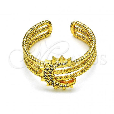 Oro Laminado Multi Stone Ring, Gold Filled Style Moon Design, with White Micro Pave, Polished, Golden Finish, 01.310.0023