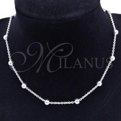 Sterling Silver Fancy Necklace, Ball and Rolo Design, Polished, Silver Finish, 04.399.0002.18
